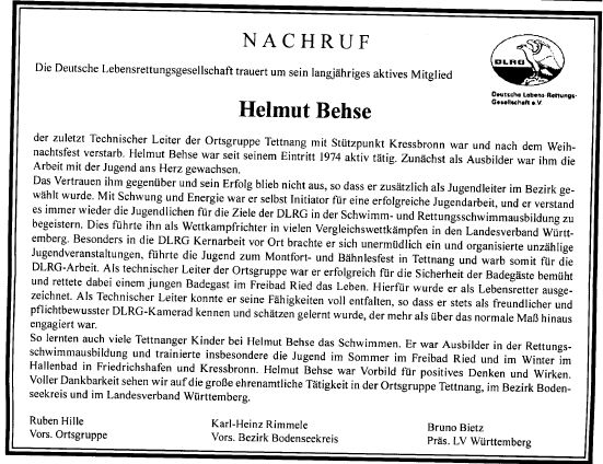 Nachruf Helmut Behse